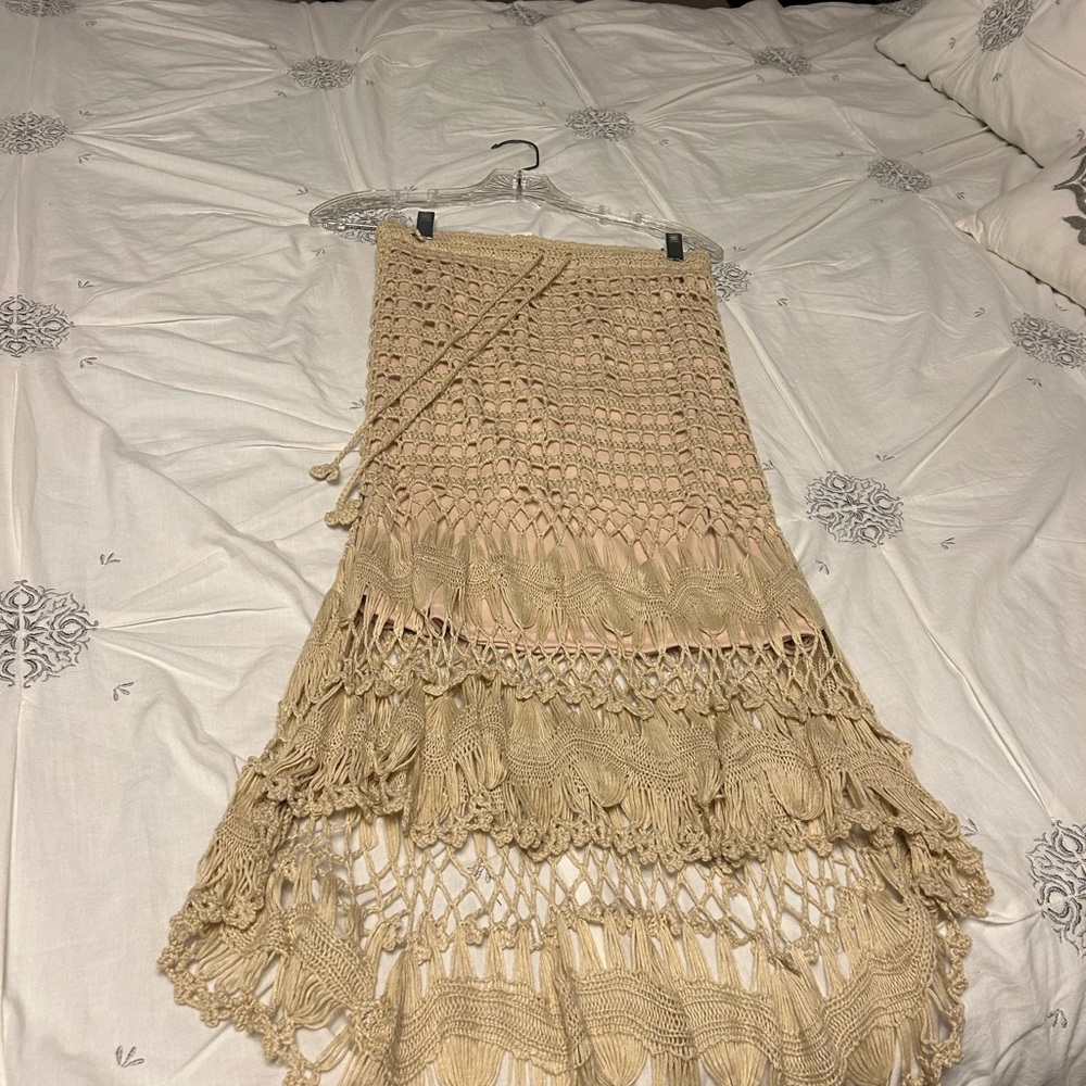Cream Ruffled Smocked Midi Skirt